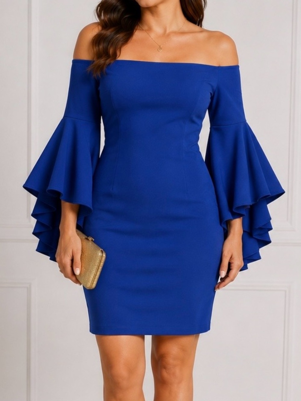 Calvin Klein Royal Blue Off-Shoulder Ruffle Sleeve Mini Dress Sz 10 NEW